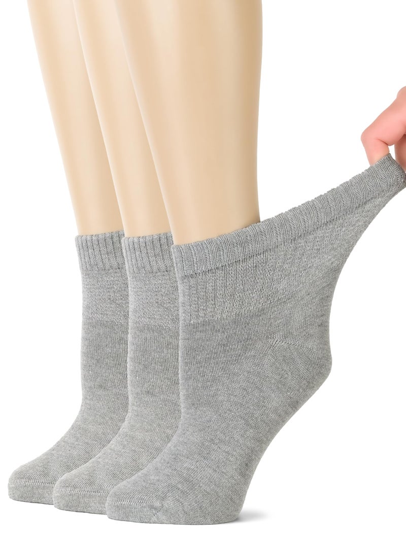 Hugh Ugoli Women's Rayon Ankle Loose Fit Diabetic Socks, Soft, Seamless Toe, Wide Stretchy, Non-Binding Top, 3 Pairs, Light Grey, Shoe Size: 6-9 - Image 1